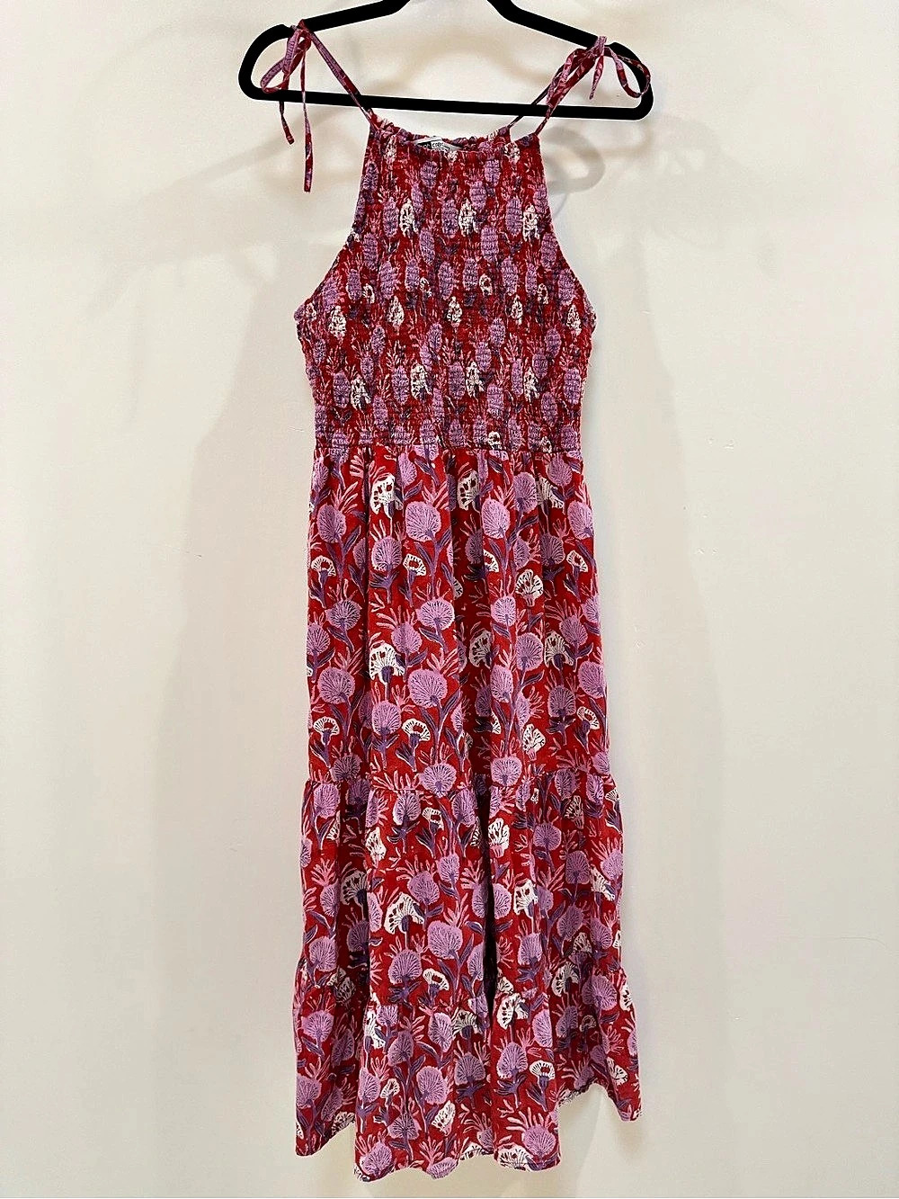 Boh Creation cotton Floral Maxi Dress in Red & Purple- Size Large